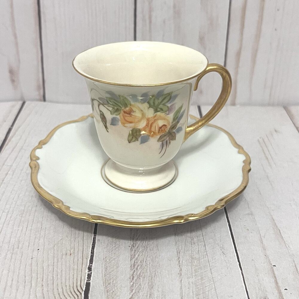 Vintage Mitterteich Bavaria "Golden Lark" Cup & Saucer Set Gold Trim Roses
